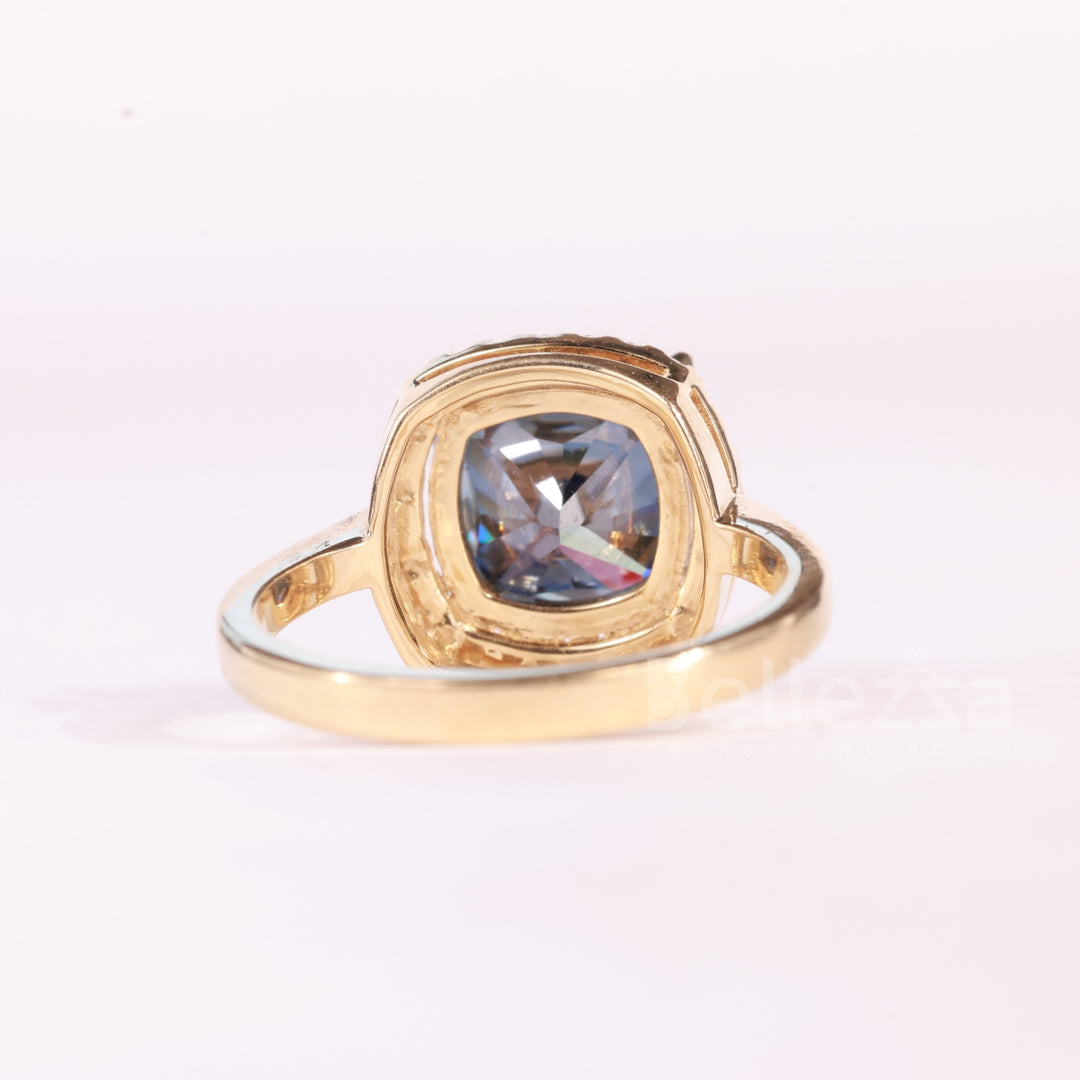 1.50CT Blue Sapphire Cushion Cut Halo Diamond Engagement Ring