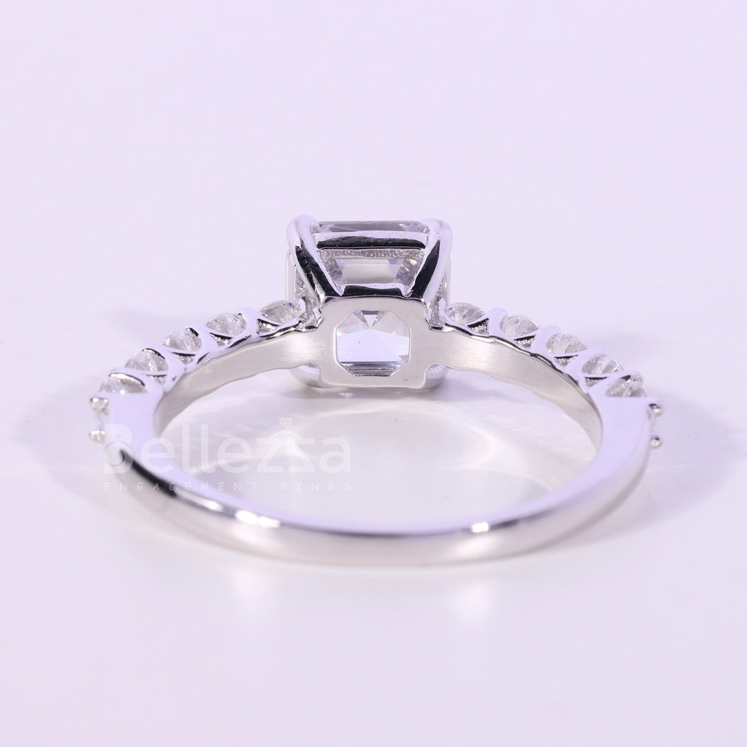 1.0CT Asscher Cut Pave Setting Moissanite Engagement Ring