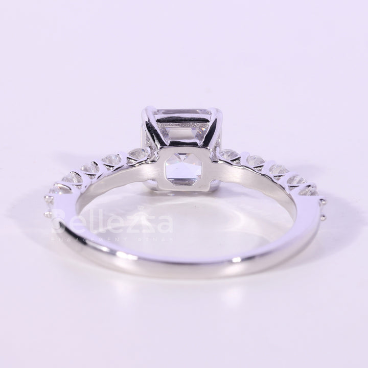 1.0CT Asscher Cut Pave Setting Moissanite Engagement Ring