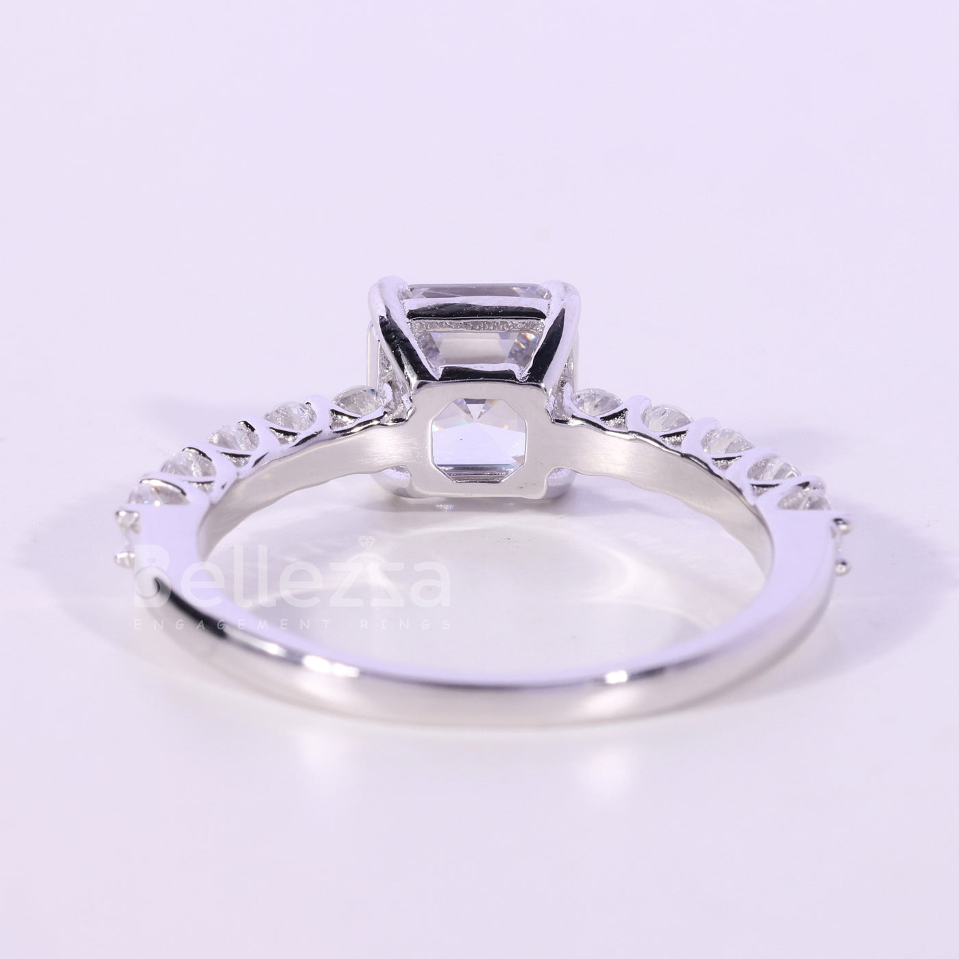 1.0CT Asscher Cut Pave Setting Moissanite Engagement Ring