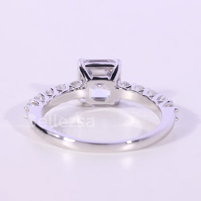 1.0CT Asscher Cut Pave Setting Moissanite Engagement Ring