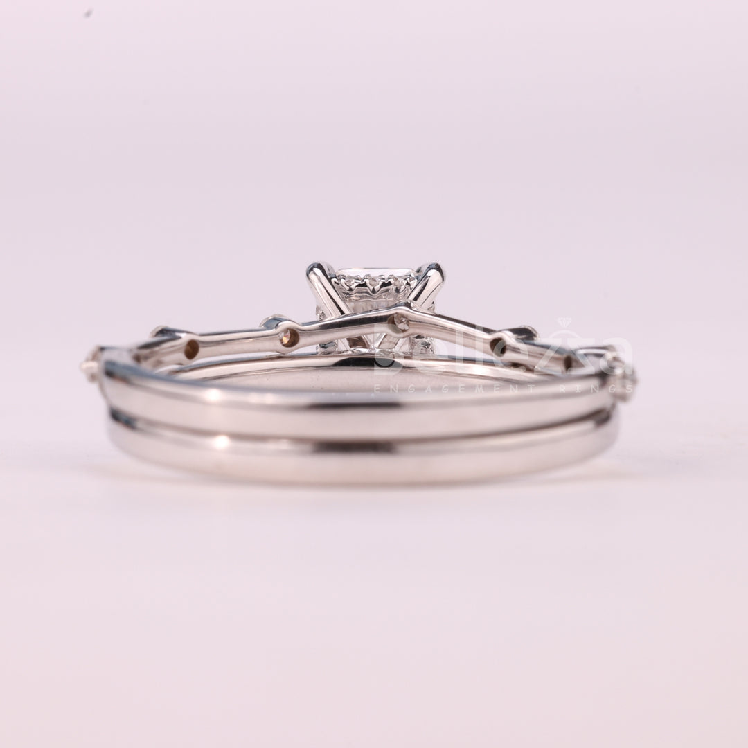 1.0CT Radiant Cut Petite Pave Setting Moissanite Bridal Ring Set