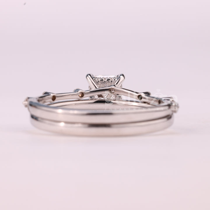 1.0CT Radiant Cut Petite Pave Setting Moissanite Bridal Ring Set