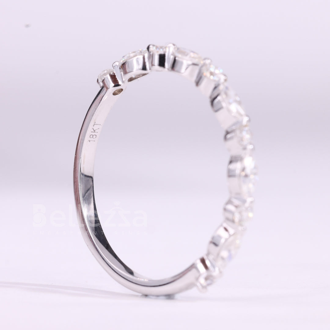 Round & Marquise Cut Half Eternity Moissanite Wedding Band