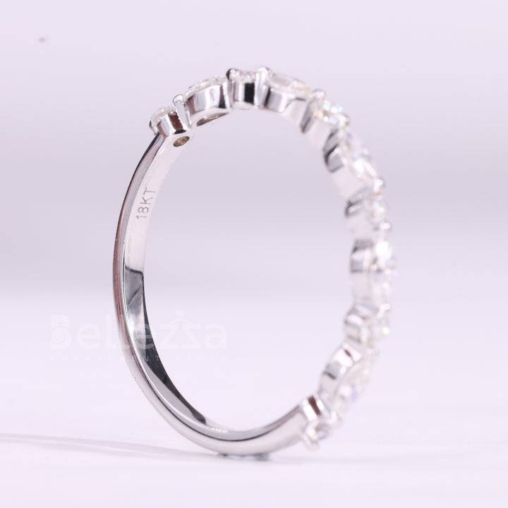 Round & Marquise Cut Half Eternity Moissanite Wedding Band