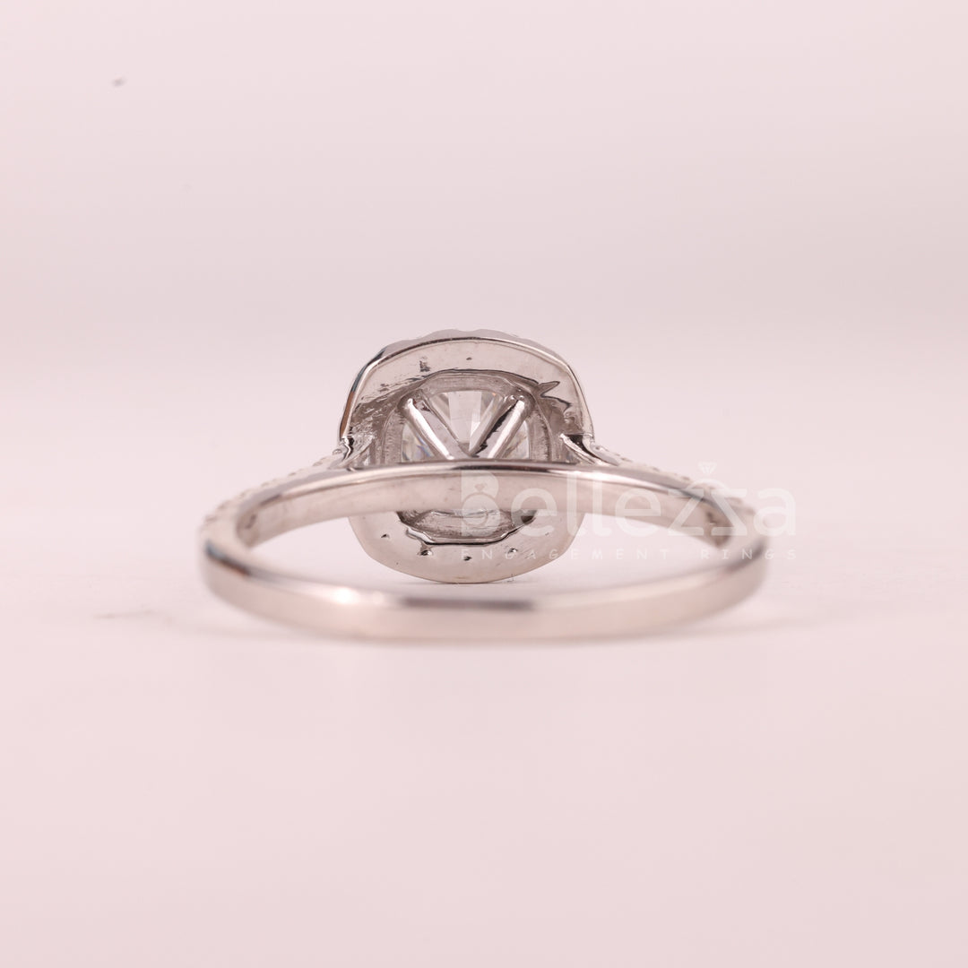 1.0CT Round Cut Halo Pave Setting Moissanite Engagement Ring