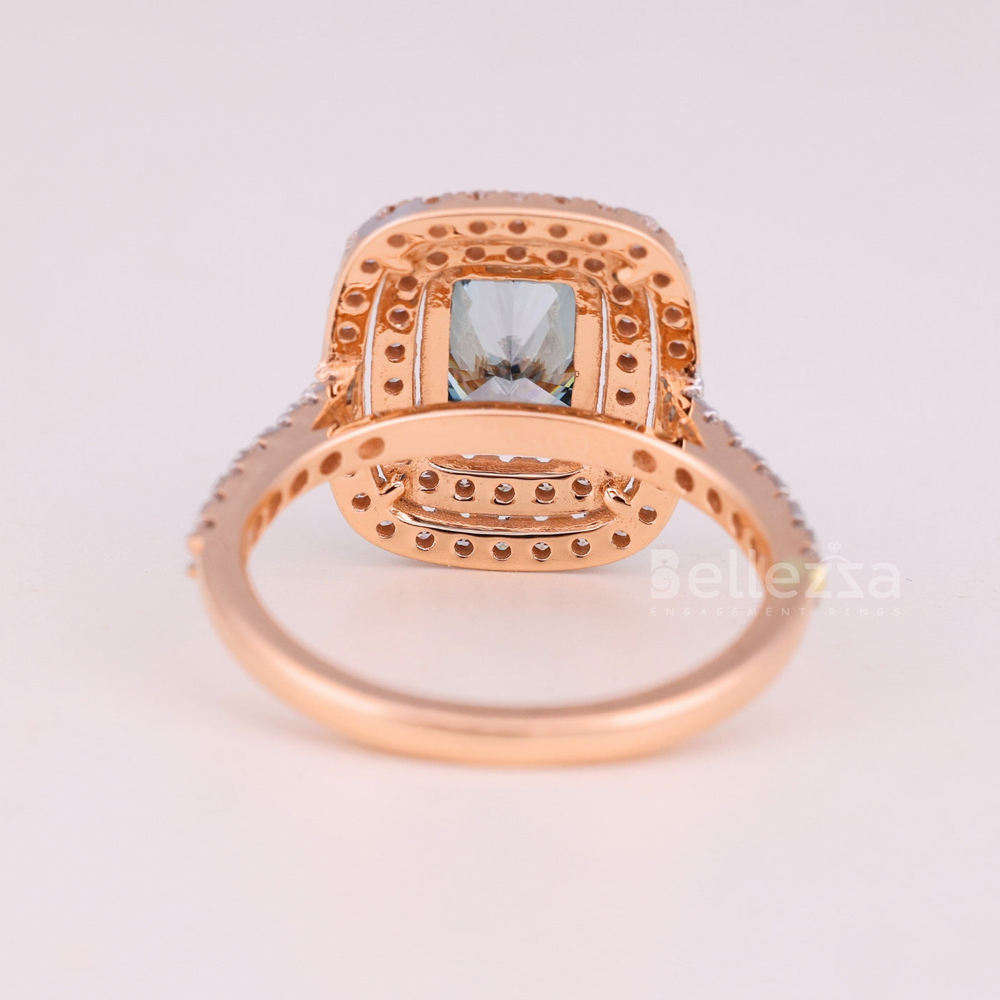 1.50CT Aquamarine Blue Elongated Cushion Cut Double Halo Engagement Ring