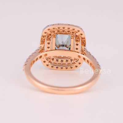 1.50CT Aquamarine Blue Elongated Cushion Cut Double Halo Engagement Ring