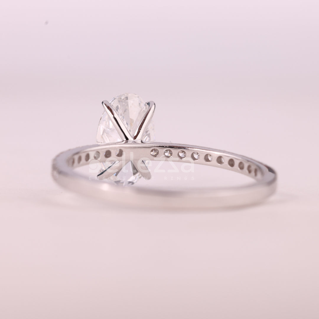 1.0CT Oval Cut Pave Setting Moissanite Engagement Ring