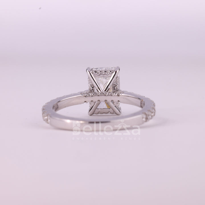 1.50CT Radiant Cut Hidden Halo Pave Setting Moissanite Engagement Ring