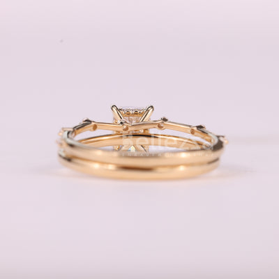 1.0CT Radiant Cut Hidden Halo Moissanite Bridal Ring Set