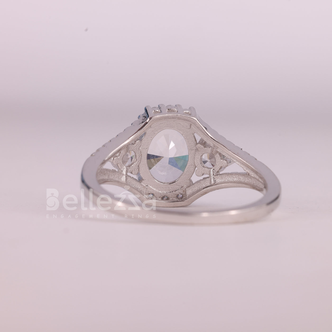 1.0CT Oval Cut Three Stone Split Shank Pave Set Engagement Ring