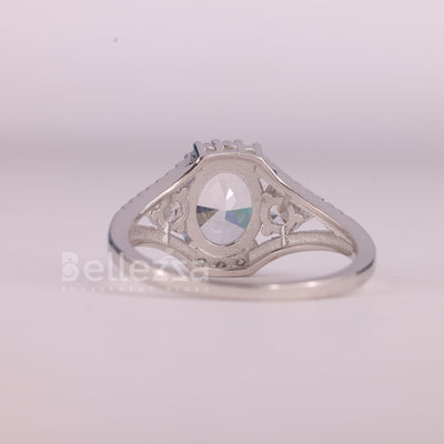 1.0CT Oval Cut Three Stone Split Shank Pave Set Engagement Ring