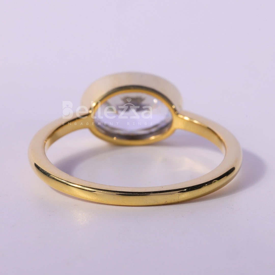 1.50CT East-West Oval Cut Bezel Setting Solitaire Engagement Ring