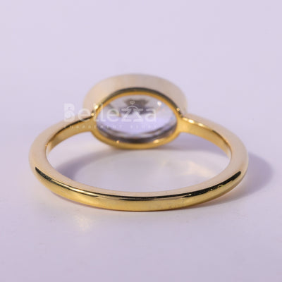 1.50CT East-West Oval Cut Bezel Setting Solitaire Engagement Ring