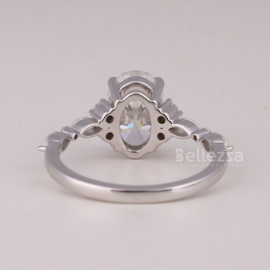 1.50CT Oval Cut Cluster Diamond Moissanite Engagement Ring