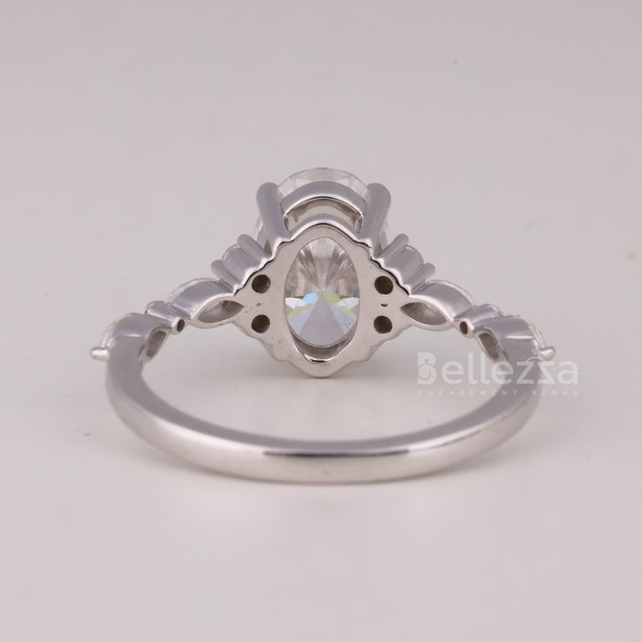 1.50CT Oval Cut Cluster Diamond Moissanite Engagement Ring