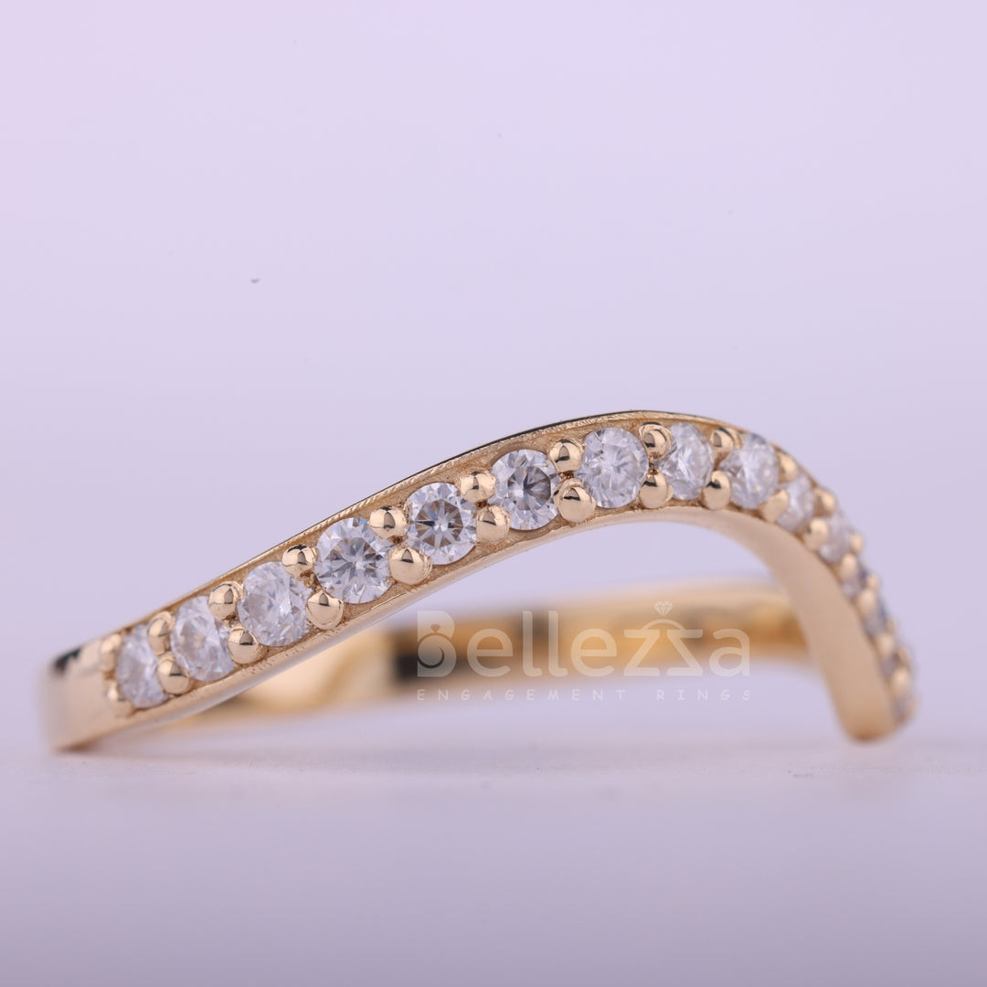 Round Cut Diamond Curved Moissanite Half Eternity Wedding Band