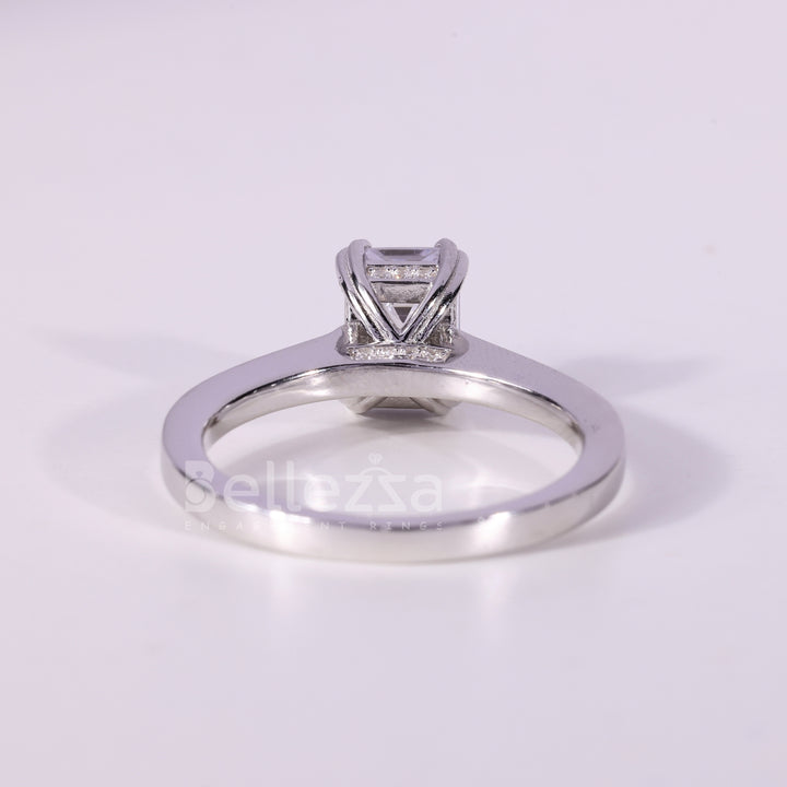 1.0CT Emerald Cut Pave Setting Moissanite Engagement Ring