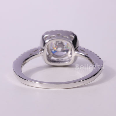 1.0CT Round Cut Halo Pave Setting Moissanite Engagement Ring