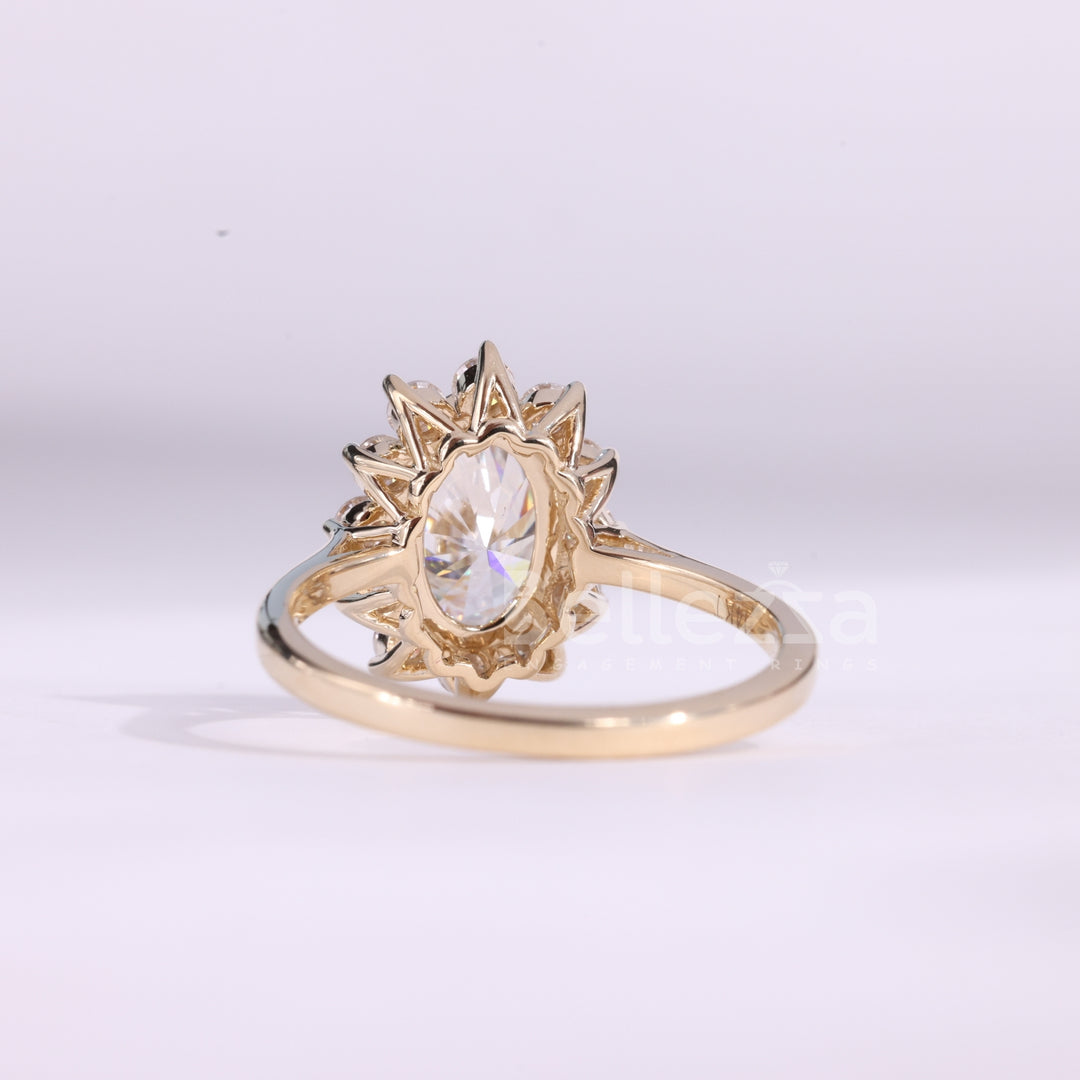 1.50CT Oval Cut Floral Halo Setting Moissanite Engagement Ring