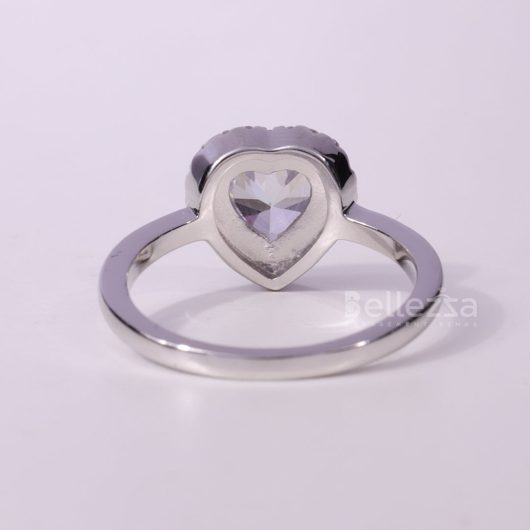 1.0CT Heart Cut Halo Setting Moissanite Engagement Ring