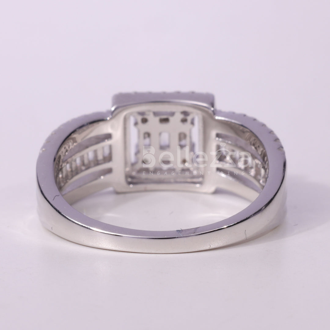 Round & Baguette cut Cluster Diamond Moisssanite Engagement Ring