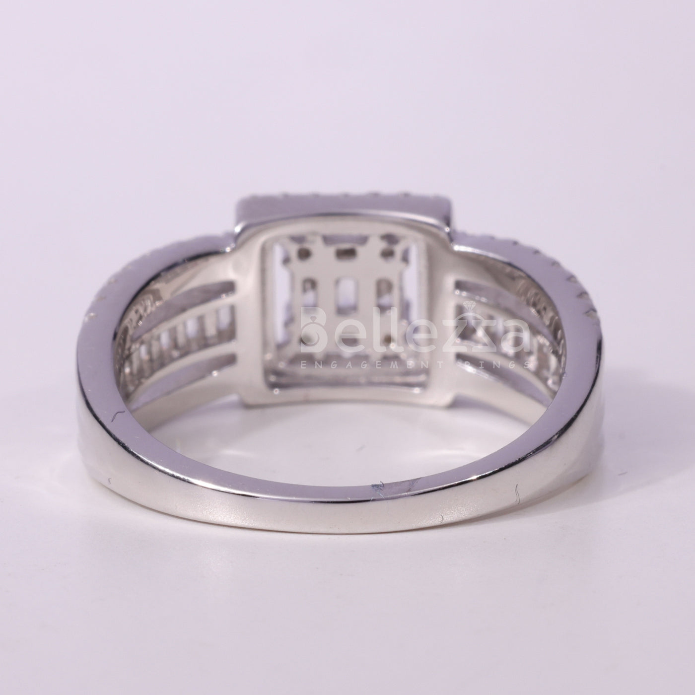 Round & Baguette cut Cluster Diamond Moisssanite Engagement Ring