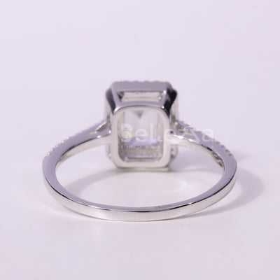 1.0CT Emerald Cut Halo Setting Moissanite Engagement Ring