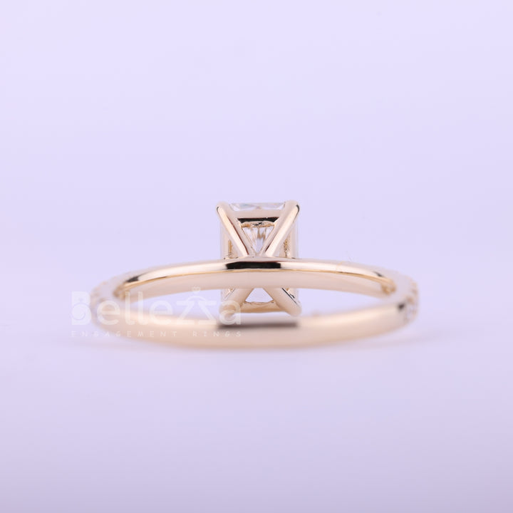 1.0CT Radiant Cut Pave Setting Moissanite Engagement Ring