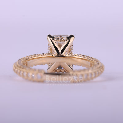 1.0CT Radiant Cut Three Side Pave Setting Moissanite Engagement Ring