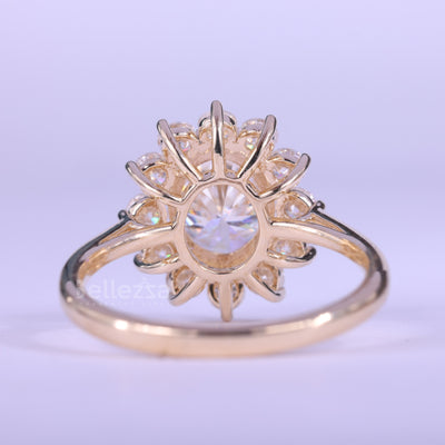 1.50CT Oval Cut Halo Diamond Moissanite Engagement Ring