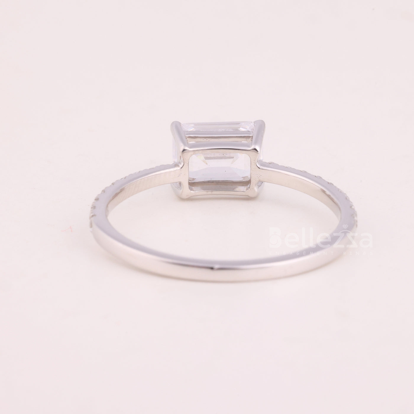 1.0CT East-West Emerald Cut Pave Setting Moissanite Engagement Ring