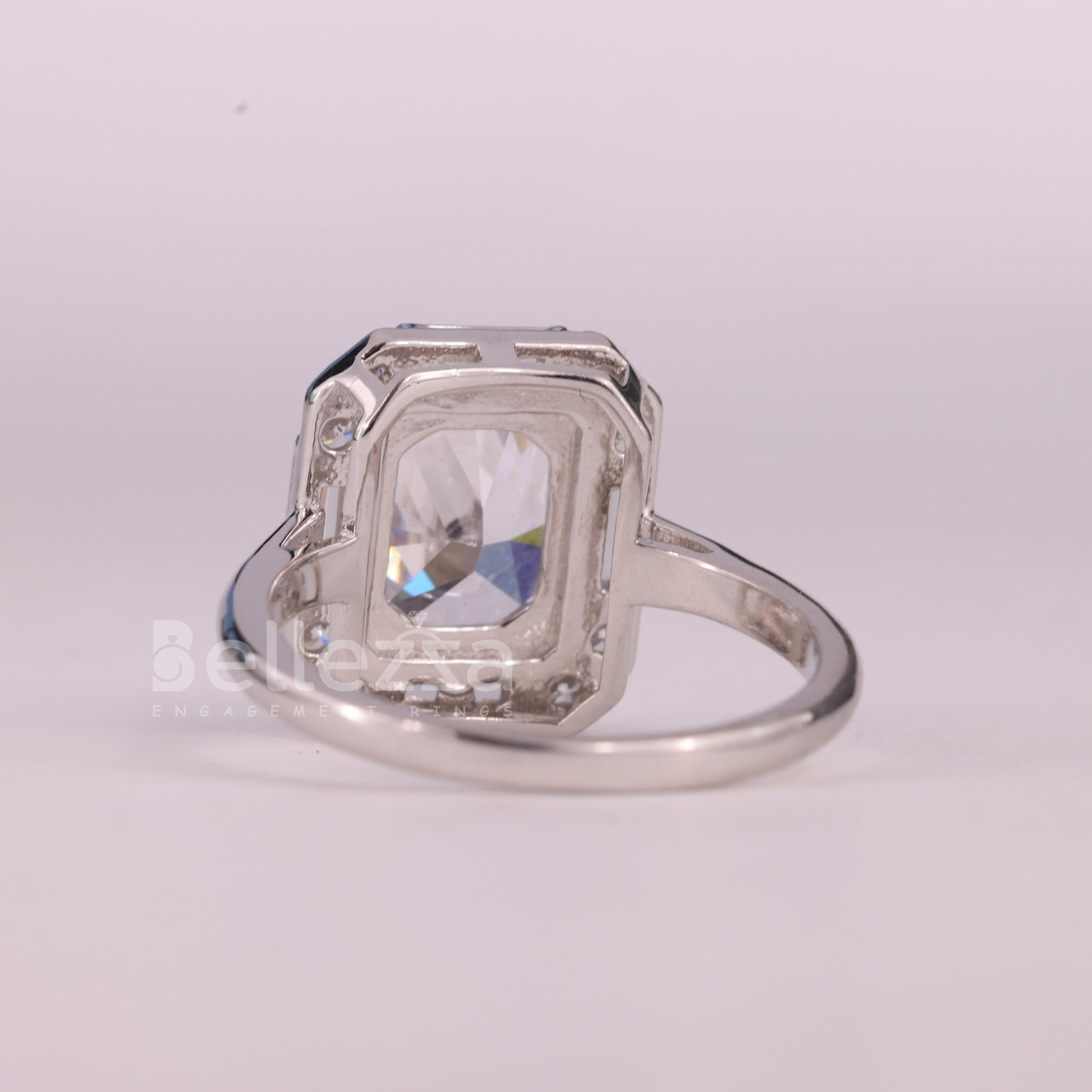 1.0CT Radiant Cut Halo Setting Moissanite Engagement Ring