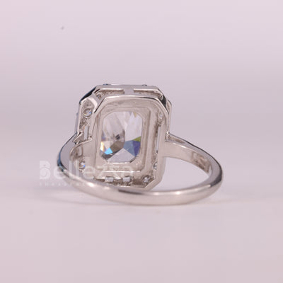 1.0CT Radiant Cut Halo Setting Moissanite Engagement Ring
