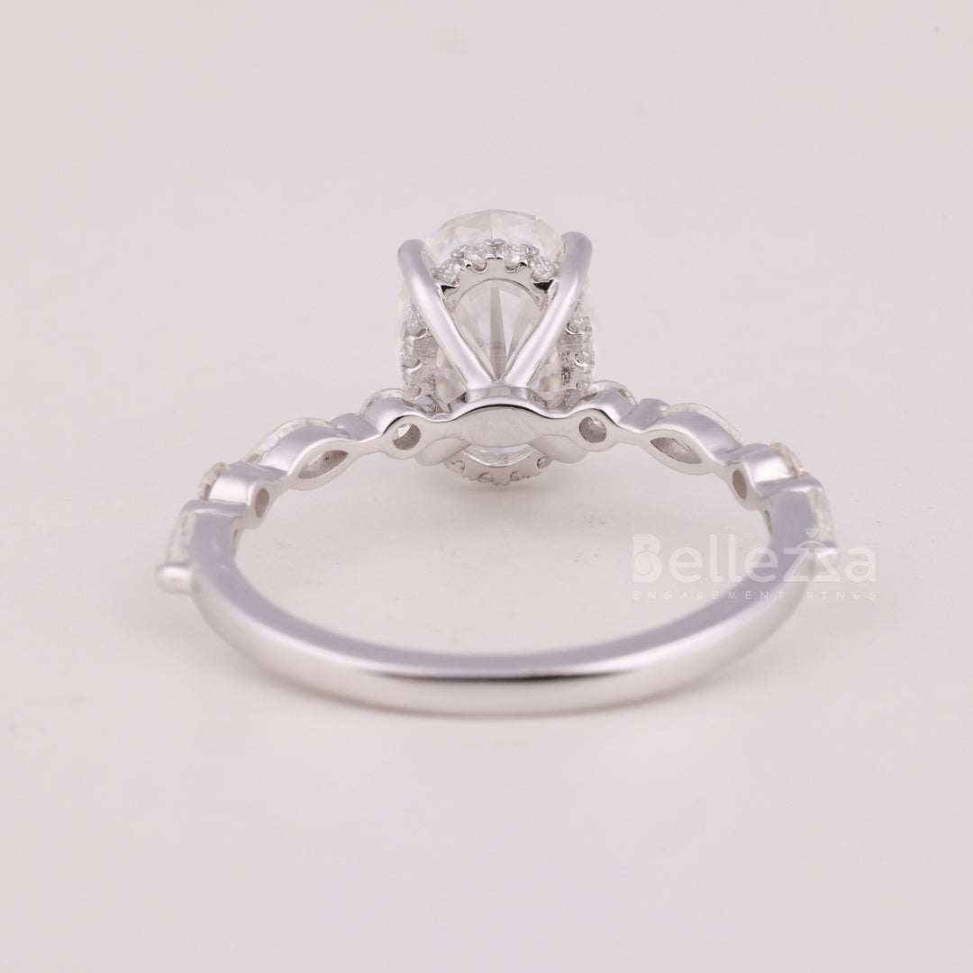 1.50CT Oval Cut Pave Setting Moissanite Engagement Ring
