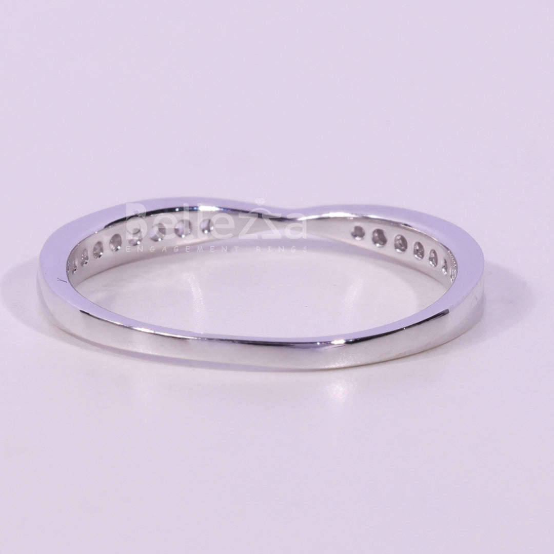 Round Cut Diamond Pinched Style Moissanite Wedding Band