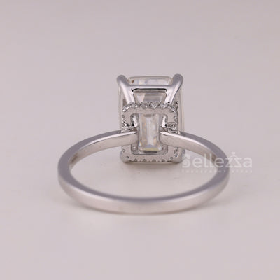 1.50CT Emerald Cut Hidden Halo Moissanite Engagement Ring