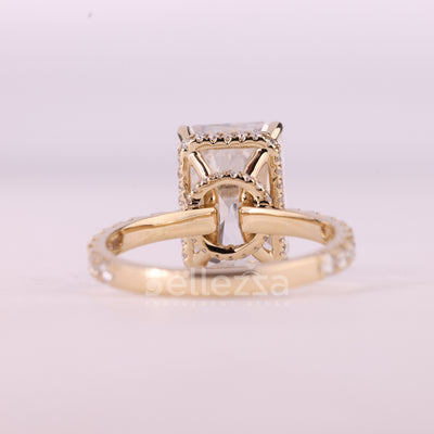 5.0CT Radiant Cut Hidden Halo Pave Setting Moissanite Engagement Ring