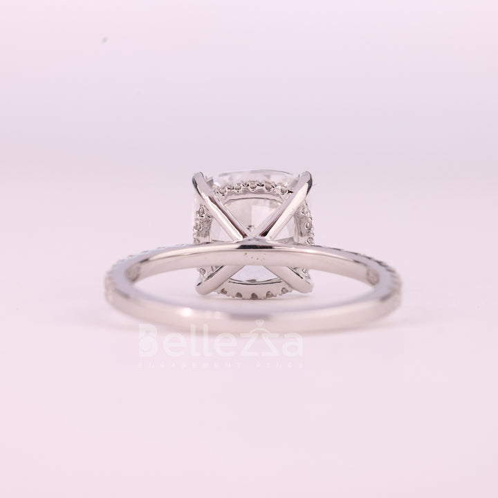 1.0CT Cushion Cut Pave Setting Moissanite Engagement Ring