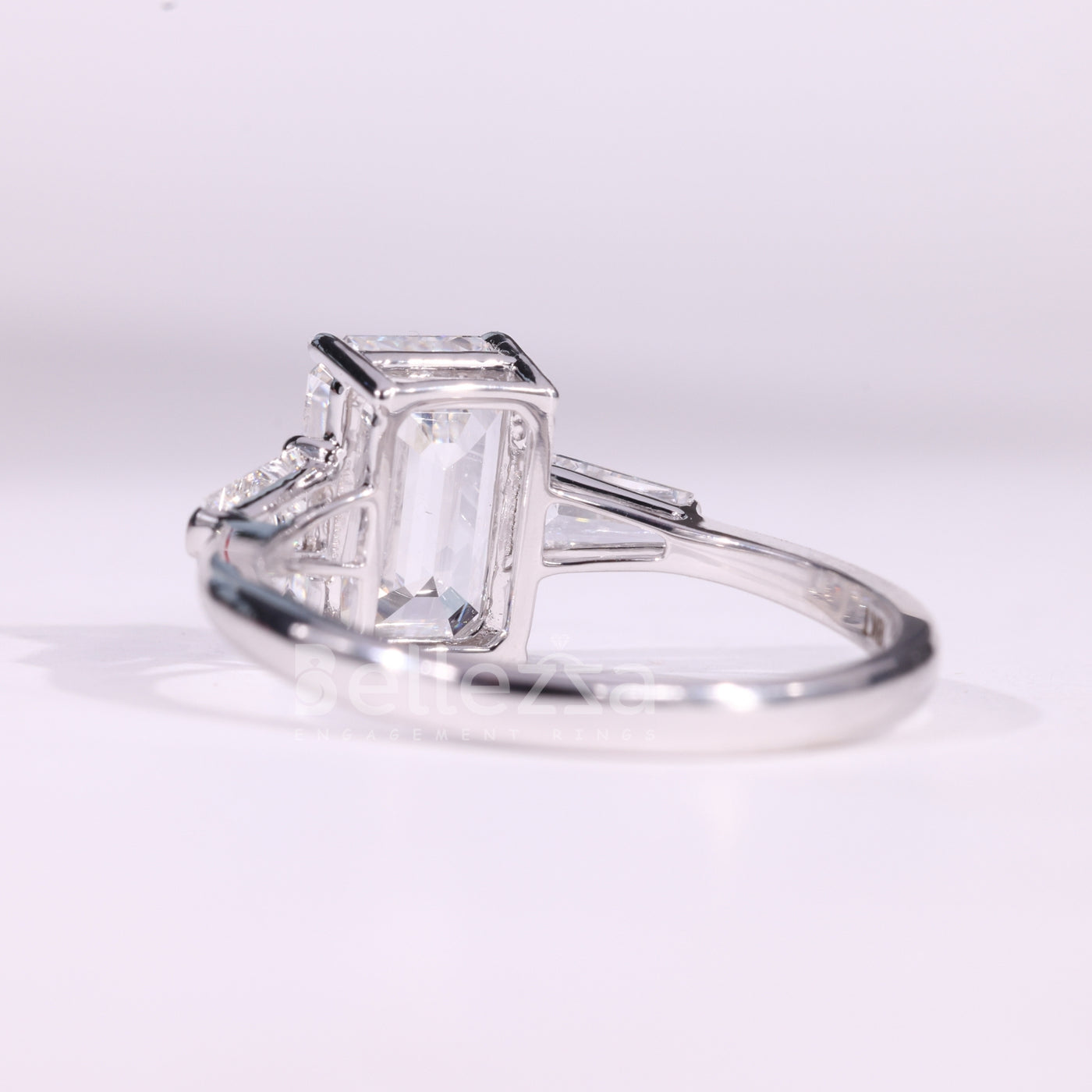 1.50CT Emerald Cut Diamond Three Stone Moissanite Engagement Ring