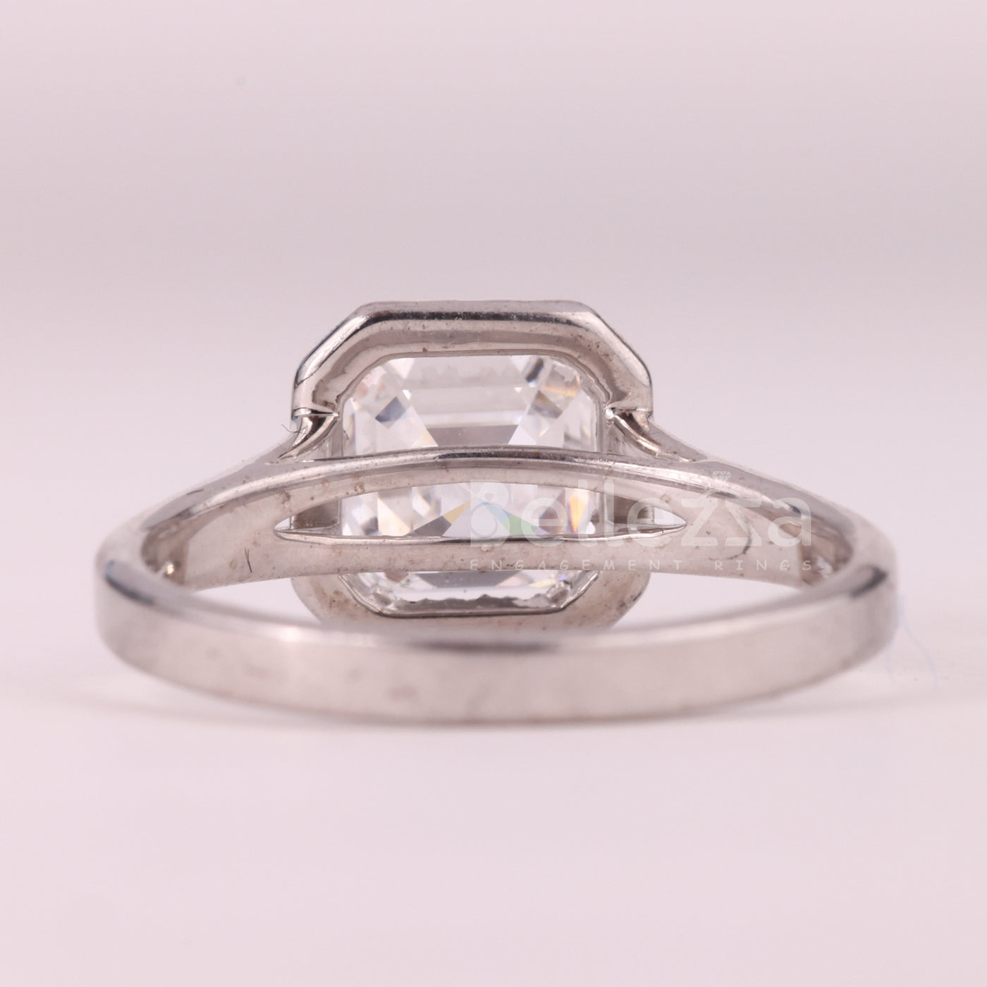 1.0CT Asscher Cut Halo Setting Split Shank Moissanite Engagement Ring