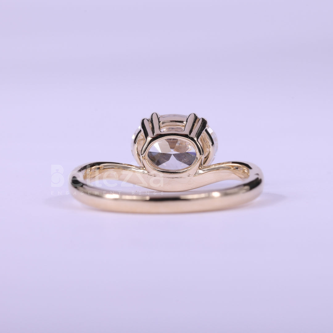 1.50CT East-West Oval Cut Diamond Curved Moissanite Engagement Ring
