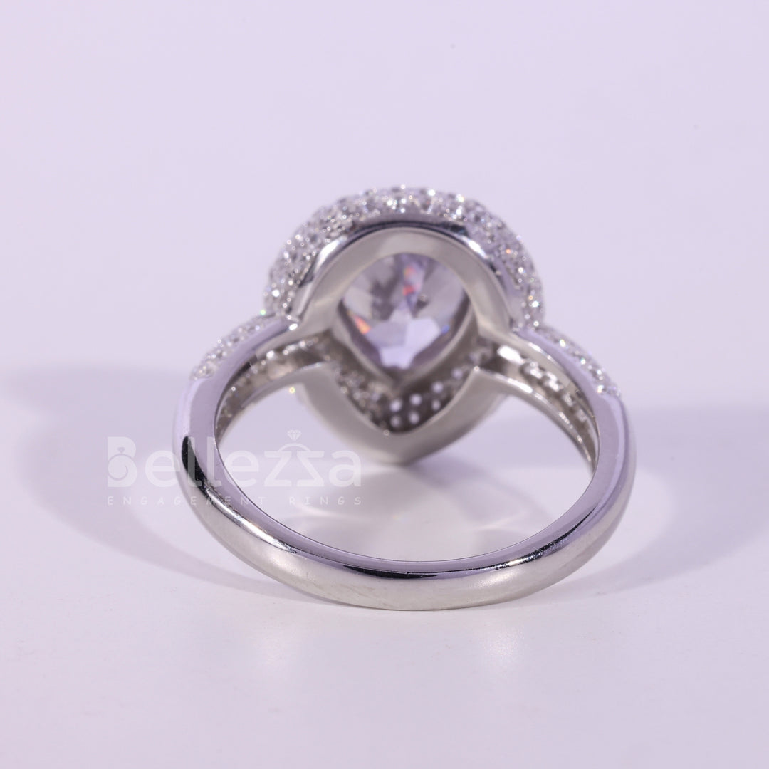 1.0CT Pear Cut Bezel Cluster Diamond Moissanite Engagement Ring