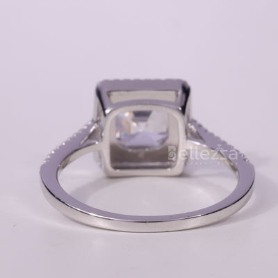 1.0CT Asscher Cut Pave Setting Moissanite Engagement Ring