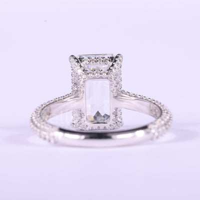 4.0CT Emerald Cut Three Side Pave Setting Moissanite Engagement Ring