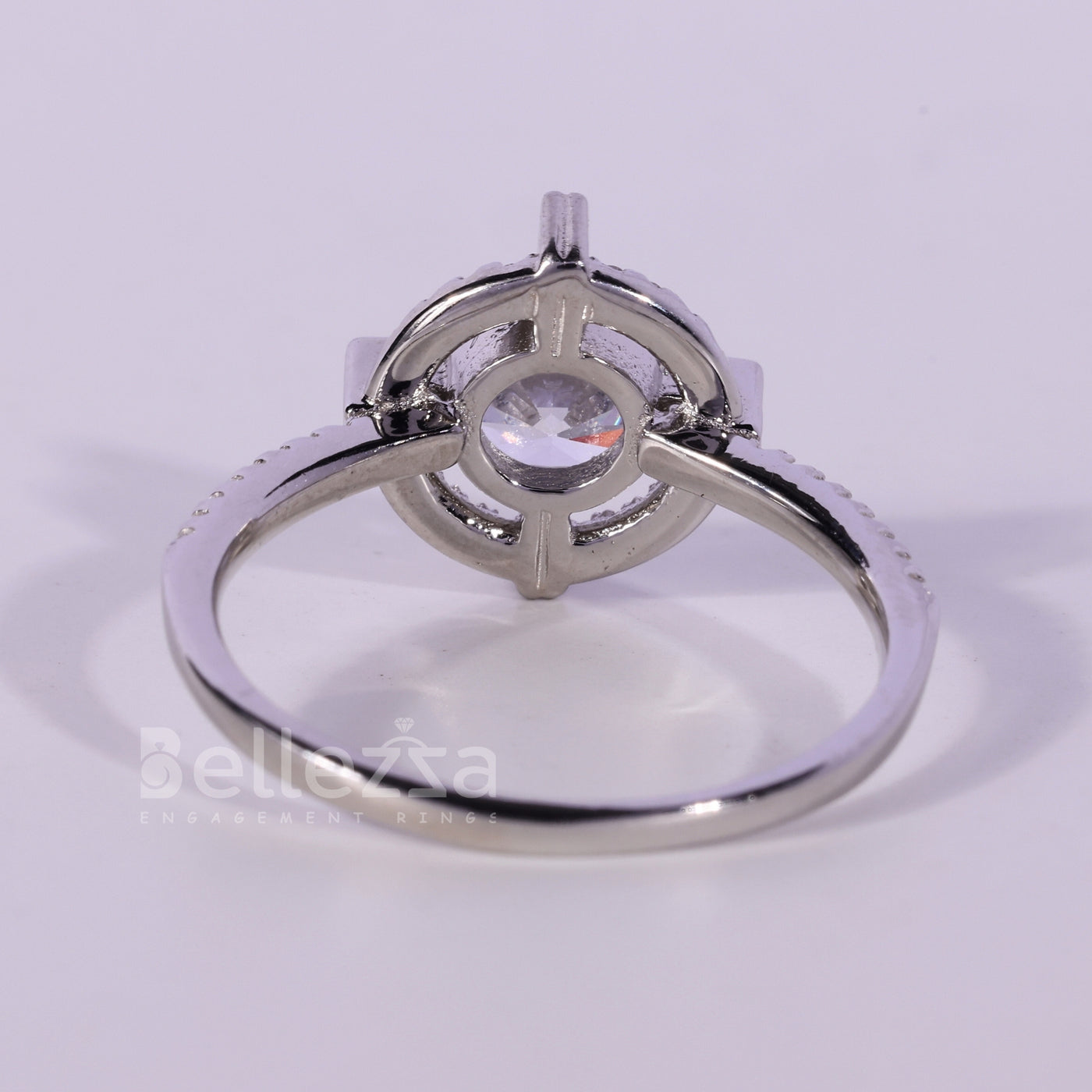 1.0CT Round Cut Halo Pave Setting Moissanite Engagement Ring