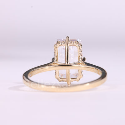 2.50CT Emerald Cut Hidden Halo Moissanite Engagement Ring
