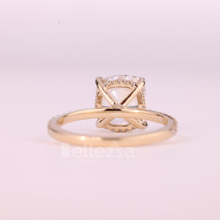 1.0CT Cushion Cut Diamond Pave Setting Moissanite Engagement Ring