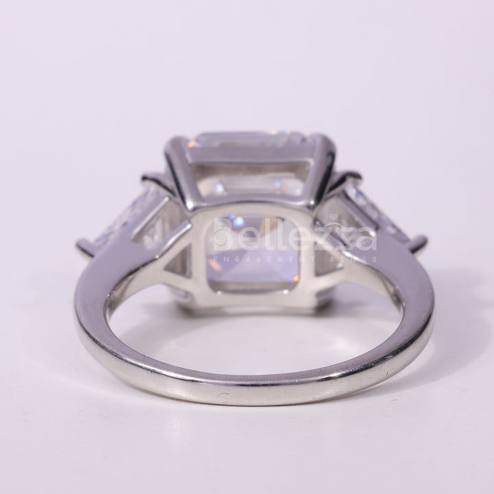 1.50CT Asscher Cut Three Stone Moissanite Engagement Ring
